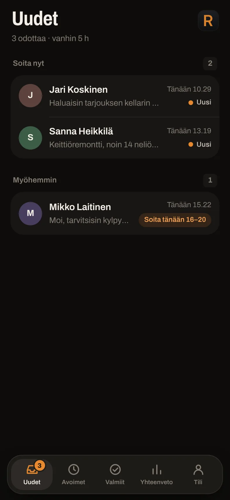 Uudet tarjouspyynnöt: kenelle soitetaan nyt ja kenelle myöhemmin